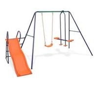 Ensemble de balançoire - vidaXL - 91359 - 3 sièges - Toboggan 183 cm - Acier et plastique Orange G