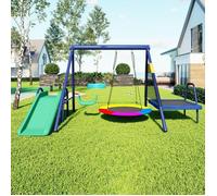 Ensemble de balançoires d'extérieur multifonctionnel. Comprend un toboggan, un trampoline, une balançoire nid d'oiseau,Steel,3-8 ans