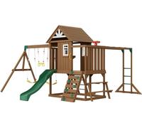 Ensemble de balançoires en bois 10 en 1 - Ensemble de jeux d'extérieur avec toboggan de 1,8 m - Jeu multifonctionnel pour enfants - Aire de jeux de jardin