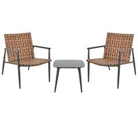 Ensemble de Balcon 2 Places Rotin PE Structure et Pieds Acier Table Basse Marron