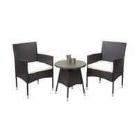 Mendler Ensemble de Balcon en polyrotin HWC-G27, 2X Fauteuil+Table - Gris, Coussin crème