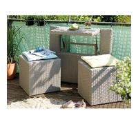 JardiDéco – Ensemble de balcon : table et pouf ou banc – Gris Java