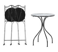 Ensemble de Balcon Vintage en Métal Table et Chaises Extérieur Cadre en Fer Motif Mosaïque Verte Noir Cozzana
