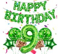 Ensemble de ballons à thème chiffre - Ballons à l'hélium en forme de chiffres pour filles et garçons - Ballons à l'hélium pour décoration de fête d'anniversaire à thème (vert + marron, 9)