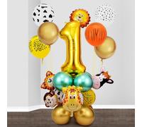 Ensemble de ballons blancs en forme de lion et girafe - Motif chiffres - Thème animaux de la jungle - Décoration de fête d'anniversaire - Cadeau pour enfant