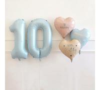 Ensemble De Ballons Bleus Chiffres 1 À 10, Ballons En Aluminium En Forme D'étoile Et De Cœur Avec Ballon Allongé, For Décorations De Fête D'anniversaire, De 1er Anniversaire De Naissance(10)