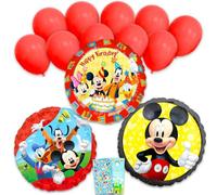 Ensemble de ballons d'anniversaire Mickey et ses amis - Ensemble avec 3 ballons décoratifs Disney en aluminium et autocollants, plus | Décorations de ballons Mickey Mouse et ses amis pour fêtes