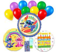 Ensemble de ballons d'anniversaire Stitch - Ensemble avec 2 ballons décoratifs en aluminium Disney et autocollants, plus | Décorations de ballons Stitch et ange pour fêtes