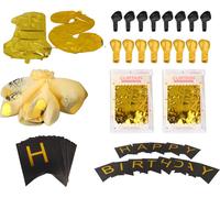 ensemble de ballons de baudruche pour le 18e anniversaire Noir et or Paillettes faciles à installer Bannière de joyeux anniversaire pour garçons et filles