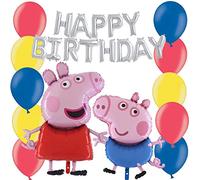 Ensemble de ballons de fête Peppa & George - avec bannière de ballon joyeux anniversaire de 16 po en argent, ballons de 37 po Peppa et George et 30 mélanges de latex