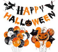 Ensemble De Ballons d'Halloween,Kit Décoration Halloween,Ballon en Aluminium Citrouille,Ballons Colorés,Bannière Halloween Convient pour les Décorations de Fête Intérieures Et Extérieures 62 Pièces