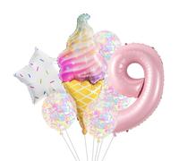 Ensemble De Ballons En Aluminium Comprenant Des Motifs De Crème Glacée En Forme D'étoile Des Rubans Et Des Pailles Pour Décorations De Fête Ballon En Aluminium Étoile Facile À Utiliser