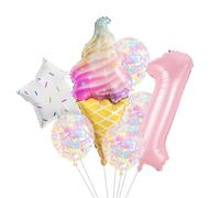 Ensemble De Ballons En Aluminium Comprenant Des Motifs De Crème Glacée En Forme D'étoile Des Rubans Et Des Pailles Pour Décorations De Fête Ballon En Aluminium Étoile Facile À Utiliser