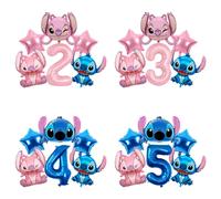 Ensemble de ballons en aluminium Lilo & Stitch Amine, chiffres pour anniversaire, pour enfants, décorations de fête d'anniversaire, fournitures pour baby shower, cadeaux B-5