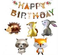 Ensemble de ballons en forme d'animaux de la forêt - Décorations de fête prénatale et d'anniversaire sur le thème de la forêt - Renard, hérisson, raton laveur, écureuil et lapin - Fournitures de fête