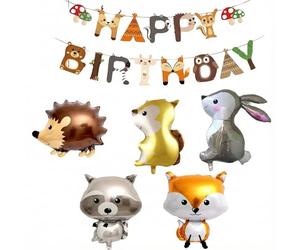 Ensemble de ballons en forme d'animaux de la forêt - Décorations de fête prénatale et d'anniversaire sur le thème de la forêt - Renard, hérisson, raton laveur, écureuil et lapin - Fournitures de fête