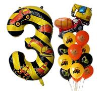 Ensemble de ballons en forme de chiffre 3 de 101,6 cm pour décoration de fête d'anniversaire pour garçons, enfants, fournitures de fête sur le thème de la construction et du camion pour décoration de