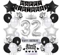 Ensemble de ballons en forme de chiffre pour 32e anniversaire - Bannière « Happy Birthday » - Ballons en latex - Couronne en latex pailleté - Décorations de fête pour femmes et hommes - Fournitures de