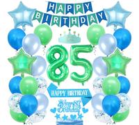 Ensemble de ballons en forme de chiffre pour 85e anniversaire - Bannière « Happy Birthday » - Ballons en latex - Couronne en latex pailleté - Décorations de cupcakes - Fournitures de fête pour 85e ans