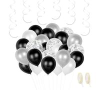 Ensemble De Ballons Noirs Et Blancs De 30 Pièces Avec 1 Rouleau De Ruban, Breloque En Spirale De 6 Pièces, Décoration De Ballon, Ballon D'Ambiance De Fête, Décoration De Fête De Vacances