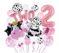 Ensemble de ballons pour 2ème anniversaire Motif vache Moo Moo I'm Two Décorations de fête Rose 81,3 cm Grand format