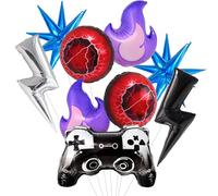 Ensemble de ballons pour gamer - manette de jeu, flamme violette, étoile explosive bleue, foudre noir argenté et rouge pour garçon, anniversaire de jeu vidéo, décoration de fête sur le thème cyberpunk
