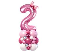 Ensemble de ballons rose en forme de chiffre 2 de 101,6 cm avec étoiles et nœud, décoration de 2e anniversaire pour fille, tour de ballons à faire soi-même pour deuxième fête d'anniversaire