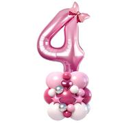 Ensemble de ballons rose en forme de chiffre 4 de 101,6 cm avec étoiles et nœud, décoration de 4e anniversaire pour fille, tour de ballons à faire soi-même pour quatrième anniversaire
