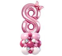 Ensemble de ballons rose en forme de chiffre 8 de 101,6 cm avec étoiles et nœud, décoration d'anniversaire pour fille, tour de ballons à faire soi-même pour huitième anniversaire
