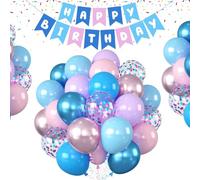 Ensemble de ballons roses et bleus, bannière « Happy Birthday », décorations d'anniversaire cousues, décorations de fête pour révélation du sexe, anniversaire, fête prénatale, mariage, fête