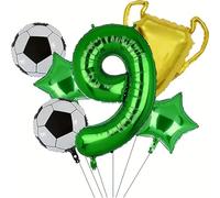 Ensemble de ballons sur le thème du Football, 6 pièces, 32 pouces, vert, numéro 1-9, ballon d'anniversaire, trophée, en Film d'aluminium, décoration fête Pour Championnat Monde Fête(Color9)