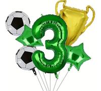 Ensemble de ballons sur le thème du Football, 6 pièces, 32 pouces, vert, numéro 1-9, ballon d'anniversaire, trophée, en Film d'aluminium, décoration fête Pour Championnat Monde Fête(Color3)