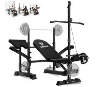 Ensemble de banc de musculation réglable - Banc d'entraînement de force complète du corps, équipement d'exercice multifonction 8 en 1 avec développeur de jambes, coussin de bouclage prédicateur