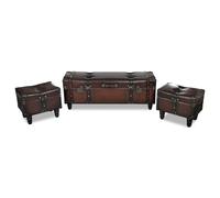 Ensemble De Bancs De Rangement 3 Pcs Marron Marron