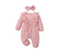 Ensemble de bandeau à manches longues avec texture et nœud pour veste d'hiver de 0 à 18 ans, Rose, 12-18 mois