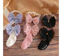Ensemble de bandeau de princesse décoré d'un nœud doux et de chaussettes hautes en coton, adapté pour la séance photo du 1er anniversaire de bébé et le port quotidien 0-6M,6-12M,1-3YUnicoloreCoton,Pol