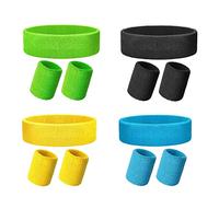 Ensemble De Bandeau Sport ，Bracelet De Sports，4 Ensembles Sweatband Tissu Éponge Poignet Athletic Exercice Basketball Bandeaux，Convient Aux Hommes Dames Basket-Ball Football Fitness Sports