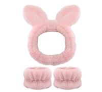 Ensemble de bandeaux, bandeaux et poignets - Bandes absorbantes pour le soin de la peau avec bande pour les cheveux - Bandeau en peluche avec oreilles d'animaux pour laver le visage, soin du visage