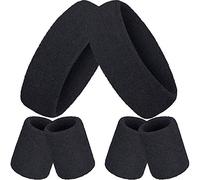 Ensemble de Bandeaux Sports, Comprend Bandeau de Sport et Bandeaux de Poignet Ensemble Bandeau Sport en Coton Coloré pour Homme et Femme(Noir，6 Pièces)
