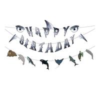 Ensemble de Banderoles d'Anniversaire sur le Thème de l'Océan, Banderole d'Anniversaire Requin Pré-Enfilée Décorations Fête Sous-Marines Réutilisables Fournitures Fête Plage pour Enfants