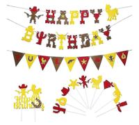 Ensemble De Banderoles Et Décorations De Gâteaux Sur Le Thème Des Cow-Boys De L'ouest Pour Les Fêtes D'anniversaire