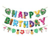 Ensemble de Bannières d'Anniversaire Hawaiiennes à Motifs Tropicaux - Guirlande Joyeux Anniversaire Réutilisable pour Fêtes, Décoration Intérieure et Célébrations (120g)