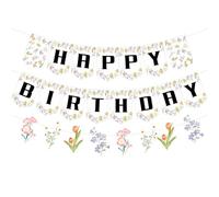Ensemble de bannières de décorations d'anniversaire fleuries de printemps, guirlande joyeux anniversaire décorations d'anniversaire florales, décorations de fête de fleurs sauvage, panneau de bannièr