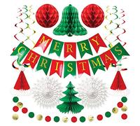 Ensemble de bannières de Noël joyeuses en papier avec fleurs rouges et vertes pour décoration murale de porte de maison, décorations de fête d'intérieur