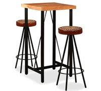 Vidaxl Ensemble De Bar 3 Pcs Bois D'acacia Cuir Véritable Et Toile Brun