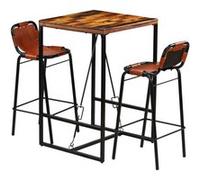 Ensemble de bar 3 pcs Bois massif recyclé et cuir de chèvre Brun G