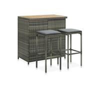 vidaXL Ensemble de bar Résine tressée 3 pcs Gris