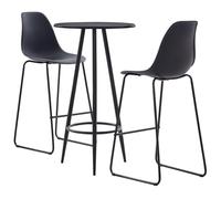 Ensemble de bar 3 pièces en plastique noir avec plateau de table en MDF et structure en acier revêtu par pulvérisation, 60 x 107,5 cm, 2 chaises de bar ergonomiques, peu encombrant, pour salle à