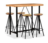 Ensemble de Bar 5 pcs Bois d'acacia Massif et Bois de récupération, Table de Bar 120x60x107 cm, 4 tabourets Robustes, Style Industriel pour Maison, Restaurant, Facile à Assembler