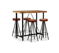 Vidaxl Ensemble De Bar 5 Pcs Bois De Récupération Cuir Véritable Et Toile